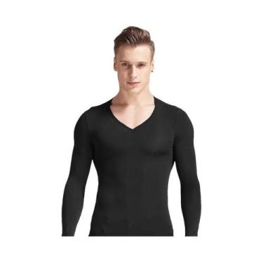 Imagem de Camiseta Térmica Masculina Slim Fit Modal Com Decote Em V E Gola Redon
