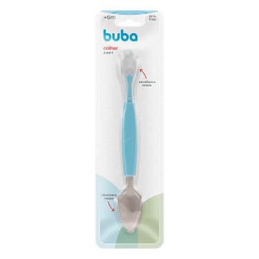 Imagem de Colher 2 em 1 Buba Raspa Fruta em Inox e Silicone Azul