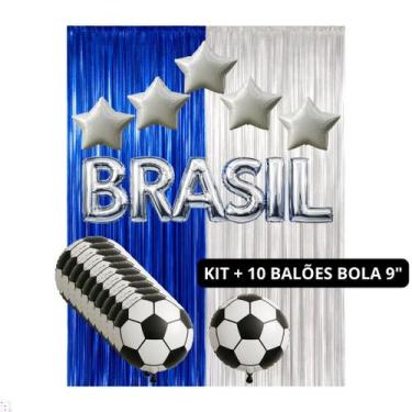 Imagem de Kit Decoração Copa do Brasil, c/ cortinas, Palavra Brasil, Balões estr