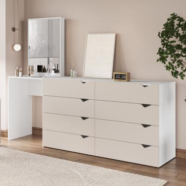 Imagem de Cômoda Penteadeira com Espelho 8 Gavetas Porto Politorno - Creme/Branco