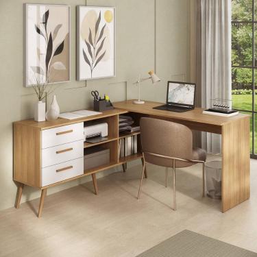 Imagem de Escrivaninha de Canto em L com 3 Gavetas Porto Multimóveis MP6036