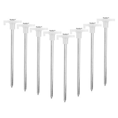 Imagem de Estacas de barraca, pacote com 8 peças de aço galvanizado com estacas de barraca com rolha fluorescente para inclinar tendas de acampamento dossel