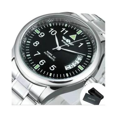 Imagem de Relógio Mecânico Masculino Com Mostrador Preto E Pulseira De Couro Lux