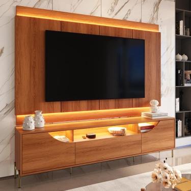 Imagem de Rack Painel para TV até 75” Imperiale com LED Portas MDF Usinado Pés de Ferro Gaveta Telescópica
