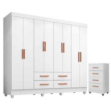 Imagem de Guarda Roupa Casal Porto com Cômoda Lite 4 Gavetas Branco Brilho  Móve