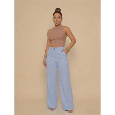 Imagem de Calça Pantalona Feminina Em Linho Com Cintura Alta Elegante - XIAO MOD