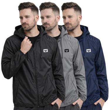 Imagem de Kit 3 Jaquetas Corta Vento Masculinas Impermeável Leve com Capuz Academia-Masculino