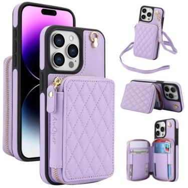 Imagem de Capa carteira Wefor para iPhone 14 Pro 6,1" com RFID, roxa