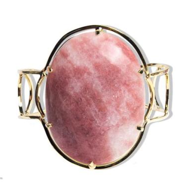 Imagem de Bracelete Fixo Pedra Quartzo Morango Grande Dourado - Cristaisdecurvel