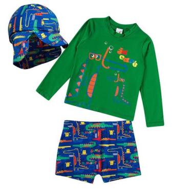 Imagem de Conjunto Praia Infantil com Boné Turma do Jacaré Mergulhador Verde Tip