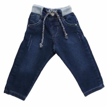 Imagem de Calça Jeans Infantil Bebê Din Don Super Confortável C/ Cordão Para Ama