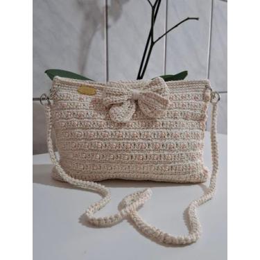 Imagem de Bolsa Crochê Pérolas Luxo - Barroco Eco Brilho, Bege com pérolas rosé 