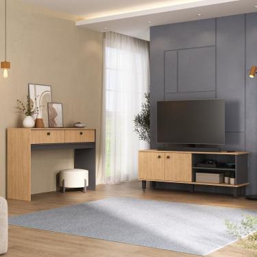 Imagem de Kit Rack para TV Até 50 Polegadas com Aparador Buffet CR45361 MDP Carvalho Nature e Grafite Multimóveis