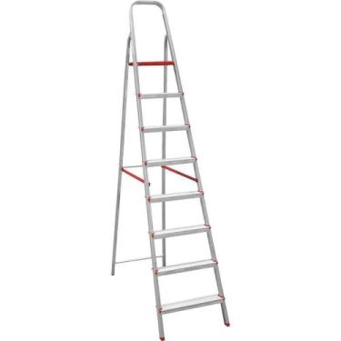 Imagem de Escada Doméstica Botafogo 8 Degraus Alumínio 173 Cm Leve E Resistente 