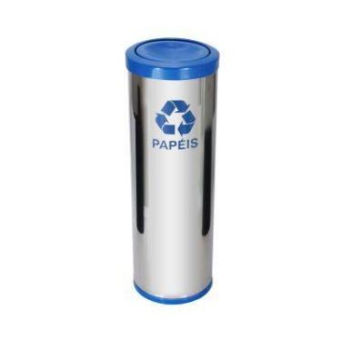 Imagem de Lixeira de Aço Inox com Tampa Meia Esfera Plástica 30 L Azul - JSN