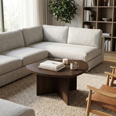 Imagem de Mesa de Centro Design Moderno para Sala com Estrutura Resistente Marrom Delta