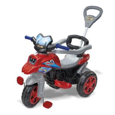 Imagem de Triciclo Moto Trail Infantil 2 em 1 com Pedal e Empurrador Vermelha - 