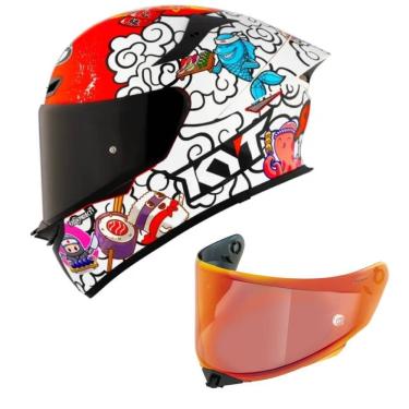 Imagem de Capacete KYT TT Revo Sushi Time Branco e Vermelho Mais Viseira Vermelha