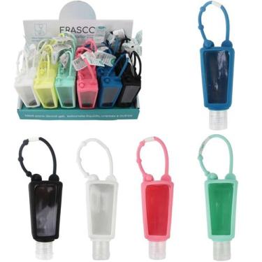 Imagem de Kit 48 Porta Frasco Álcool Gel Com Alça Silicone Atacado Cores Cor:Bra