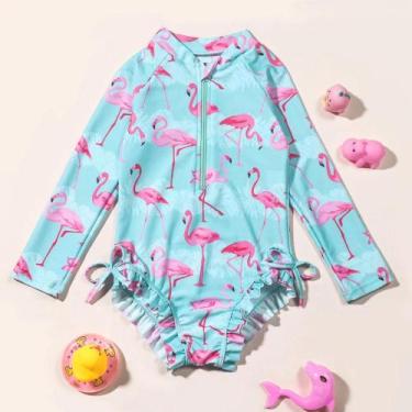 Imagem de Maiô Infantil De Manga Comprida Com Estampa De Flamingo, Roupa De Banh