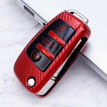 Imagem de YJADHU Porta-chaves Macio TPU Fibra de Carbono Remoto Masculino Feminino Porta-Chaves Porta-Chaves Capa Para Carro, Adequado Para Audi A1 A3 A4 A5 Q7 A6 C5 C6, Vermelho