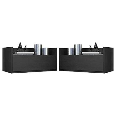 Imagem de Kit c/ 2 Mesas de Cabeceira 80 cm Suspensa Multimóveis Preta