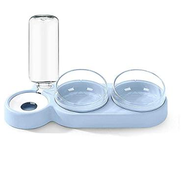 Imagem de Dispensador de água 3 em 1 para animais de estimação, alimentador de cães e gatos, tigela dupla giratória para alimentos (azul)