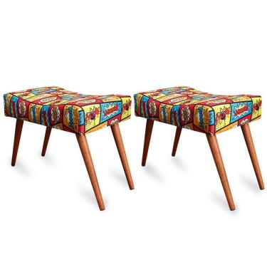 Imagem de Kit 2 Puff Cama inBox Boom Retangular com Pés em Madeira Maciça Tecido Suede