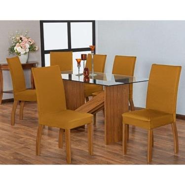 Imagem de Capa para cadeira Lisa kit 6 lugares malha - Mostarda