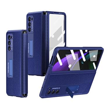Imagem de For Samsung Z Fold 2 5G Case with Built-in Glass Screen Protector,Kickstand, Hinge Protection, Millitary Grade Heavy Duty Stable Hard Cover for Samsung Galaxy Z Fold 2 Phone Case Shockproof (Blue)