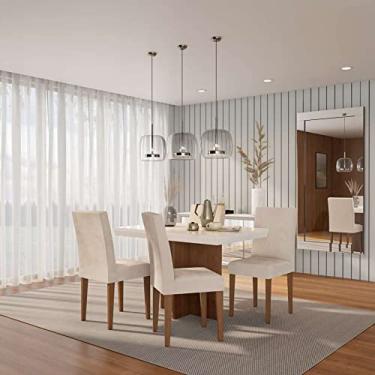 Imagem de Conjunto de Mesa de Jantar Bilbao II com Tampo de Vidro Off White e 4 Cadeiras Grécia Veludo Creme