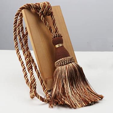 Imagem de 1 peça de poliéster borla tiebacks suporte de cortina feito à mão para decoração corda cortina pendurada bolas para sala de estar accessori, café, 2 peças