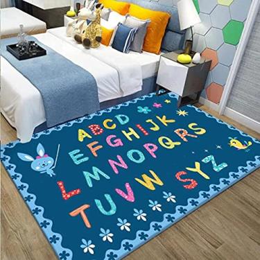Imagem de jia cool, Tapete de desenho animado, tapete de princesa e castelo para decoração de sala de estar, tapete antiderrapante para jogos para quarto de crianças, tapete infantil (letras azuis de 100 x 200 cm)