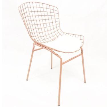 Imagem de Cadeira Bertóia Cor Rosé Fosco Assento Branco Tubular - Poltronas Do S