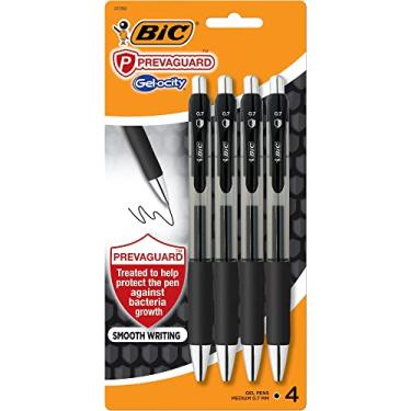 Imagem de BIC Caneta gel PrevaGuard Gel-ocity com proteção integrada para suprimir o crescimento de bactérias na caneta, ponta média (0,7 mm), preta, pacote com 4