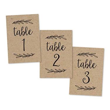 Imagem de 1-25 placas rústicas de dupla face número de mesa Kraft para recepção de casamento, restaurante, festa de aniversário, caligrafia de evento de cartão numerado impresso decoração configuração de moldura reutilizável tamanho 4x6