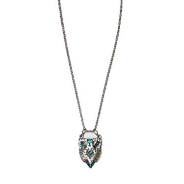 Imagem de Colar com pingente de strass Art Deco vintage melindrosa estilo melindrosa casamento noiva verde esmeralda em corrente de 45 cm, imitação