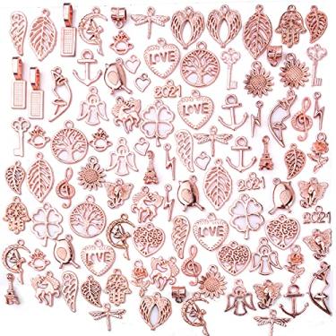 Imagem de Pingentes mistos de ouro rosa, 100 peças, pingentes vintage de liga tibetana, atacado a granel, suprimentos de artesanato para colar DIY, pulseira, brinco, acessórios de fabricação de joias artesanais