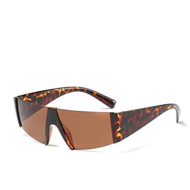 Imagem de Óculos de sol clássico vintage meia armação de luxo estilo futurista tons de designer uv400 punk óculos de sol masculino, chá de leopardo c13, tamanho único