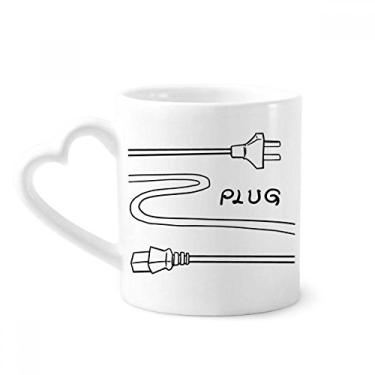 Imagem de Cabo de plugue de furo duplo caneca desenho à mão café cerâmica copo de coração de vidro