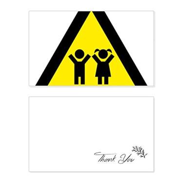 Imagem de Símbolo de aviso amarelo preto crianças triângulo cartão de agradecimento aniversário saudação casamento apreciação