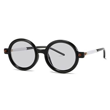 Imagem de Óculos de sol redondos arco-íris vintage para mulheres design fashin rebite gradiente óculos de sol masculinos armação de óculos, preto branco cinza, tamanho único