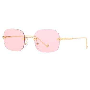Imagem de Óculos de sol femininos pequenos sem aro fashion retrô punk óculos de sol quadrados masculinos tons gradientes designer uv400 óculos, 6, tamanho único