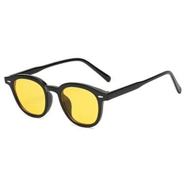 Imagem de Óculos de sol femininos redondos pequenos moda rebites rebites decoração óculos claros oceânicos lentes uv400 óculos de sol masculinos, amarelo preto, tamanho único