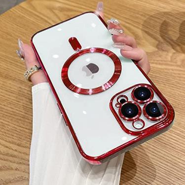 Imagem de Capa de telefone sem fio magnética para iPhone 14 13 11 12 Pro Protetor de lente de vidro Max Capa transparente de silicone, vermelho, para iPhone 13 Pro
