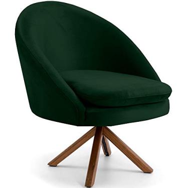 Imagem de Poltrona Decorativa Base Giratória de Madeira Rafa D02 Veludo Verde C-303 - Lyam Decor