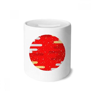 Imagem de DIYthinker Clouds Geometria padrão vermelho Japão caixa de dinheiro caixa de cerâmica porta-moedas presente de cofrinho