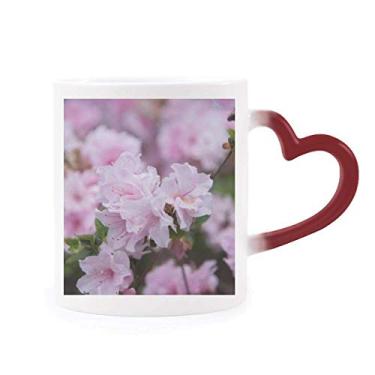 Imagem de Caneca de grés rosa branca com lindas flores sensível ao calor Caneca vermelha que muda de cor