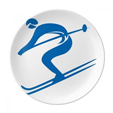 Imagem de Esqui azul Esqui Esporte Inverno Prato Decorativo de Porcelana Salver Prato de Jantar