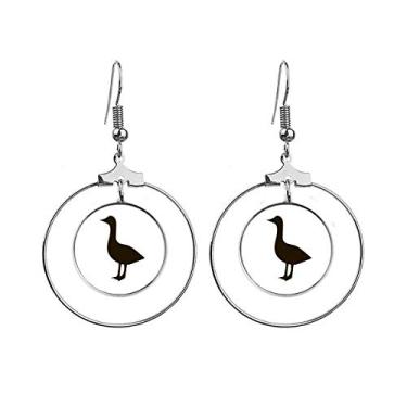 Imagem de Brinco de ganso preto com desenho de animal fofo pendurado argola joia círculo gota